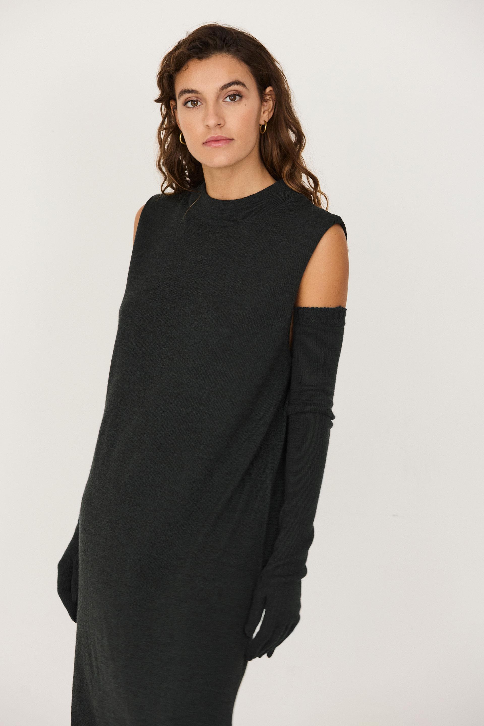 SKFK Agate Dress Dark Green Damen Maxi Kleid Merino dunkelgrün